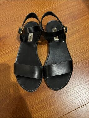 Steve Madden Black Leather Two-Band Ankle-Strap Sandals